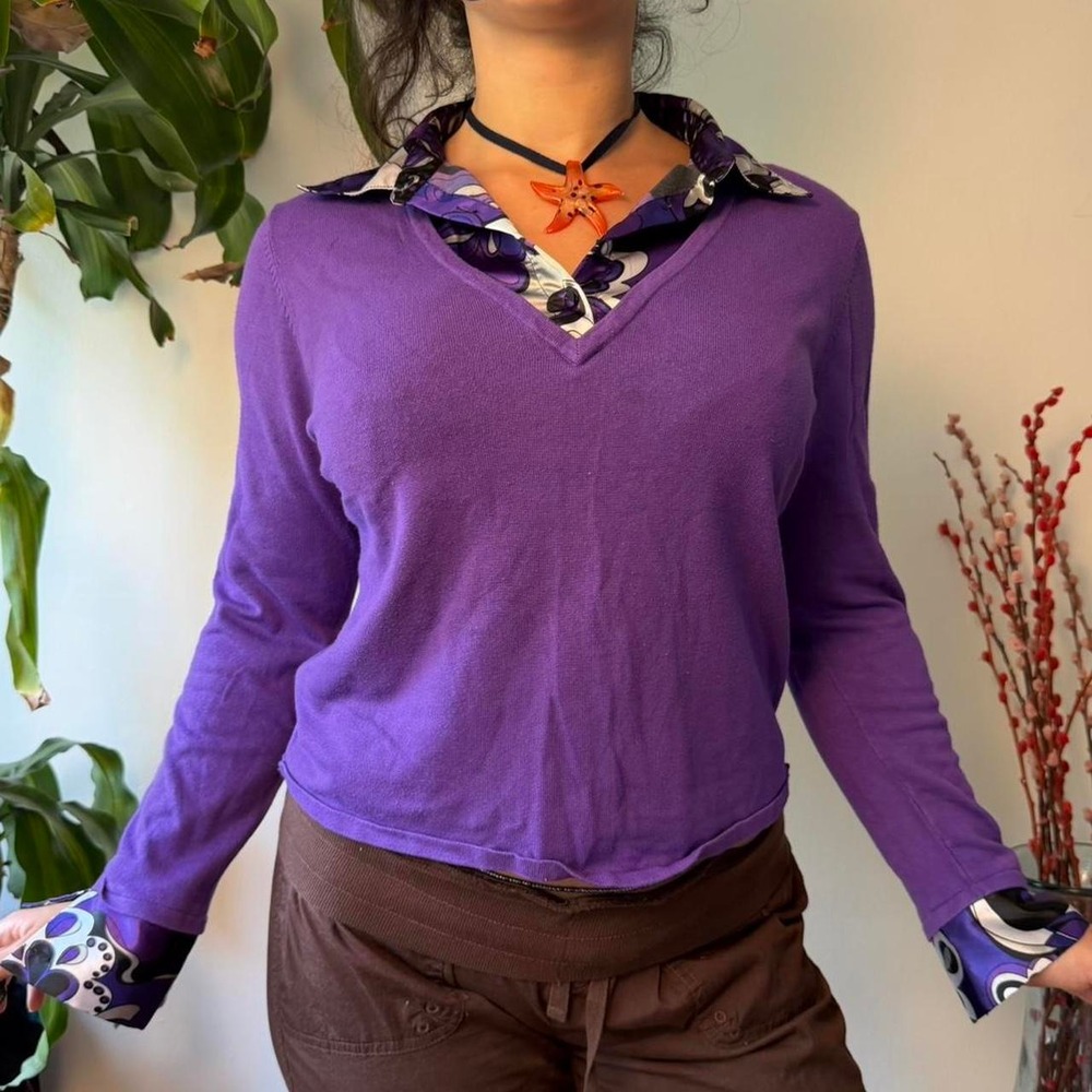 Notations Vintage 2000s Purple Double Layered Collar Long Sleeve Top XL